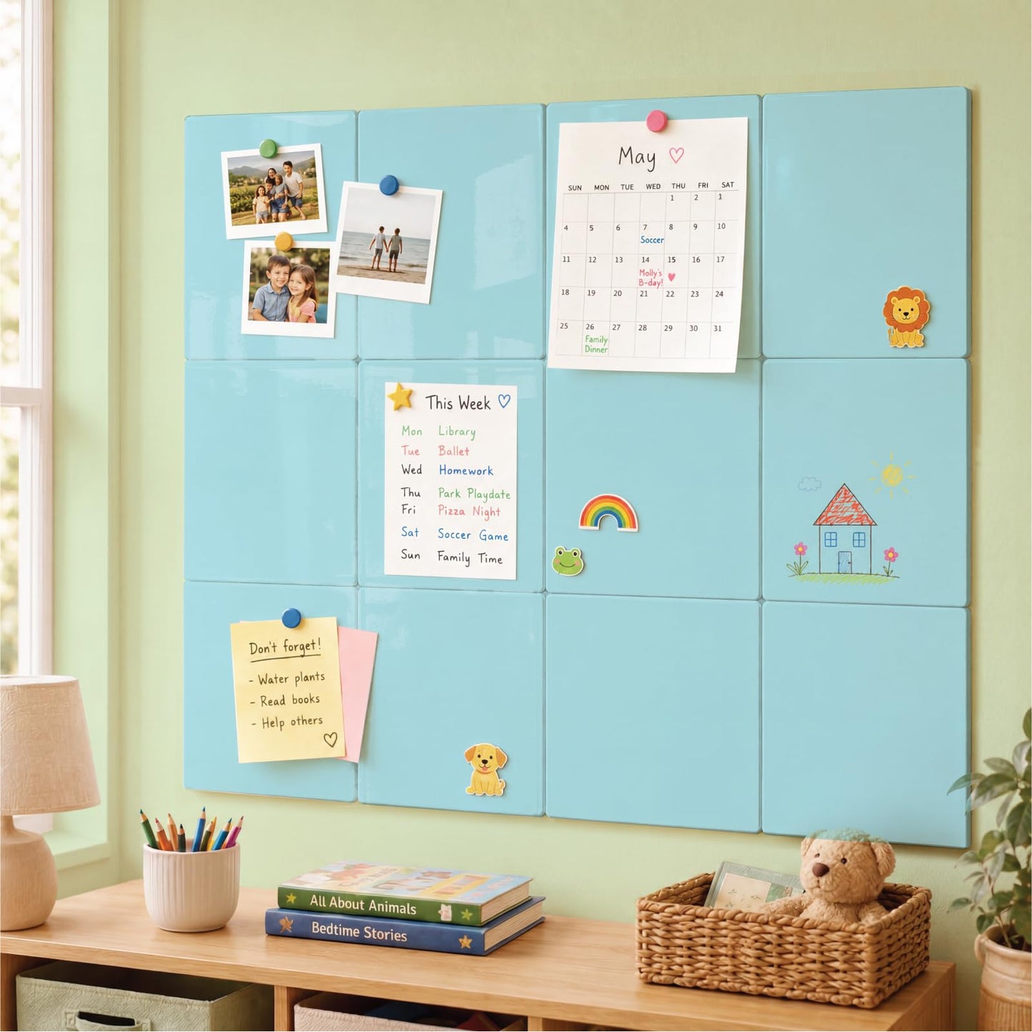 Comix Magnetic Board, 12 Pack Magnetic Whiteboard for wall, 11.8 x 11.8 Inches Dry Erase Board for Kids, Students, White Board Dry Erase Set for Fridge, Office and Home, Light Blue
