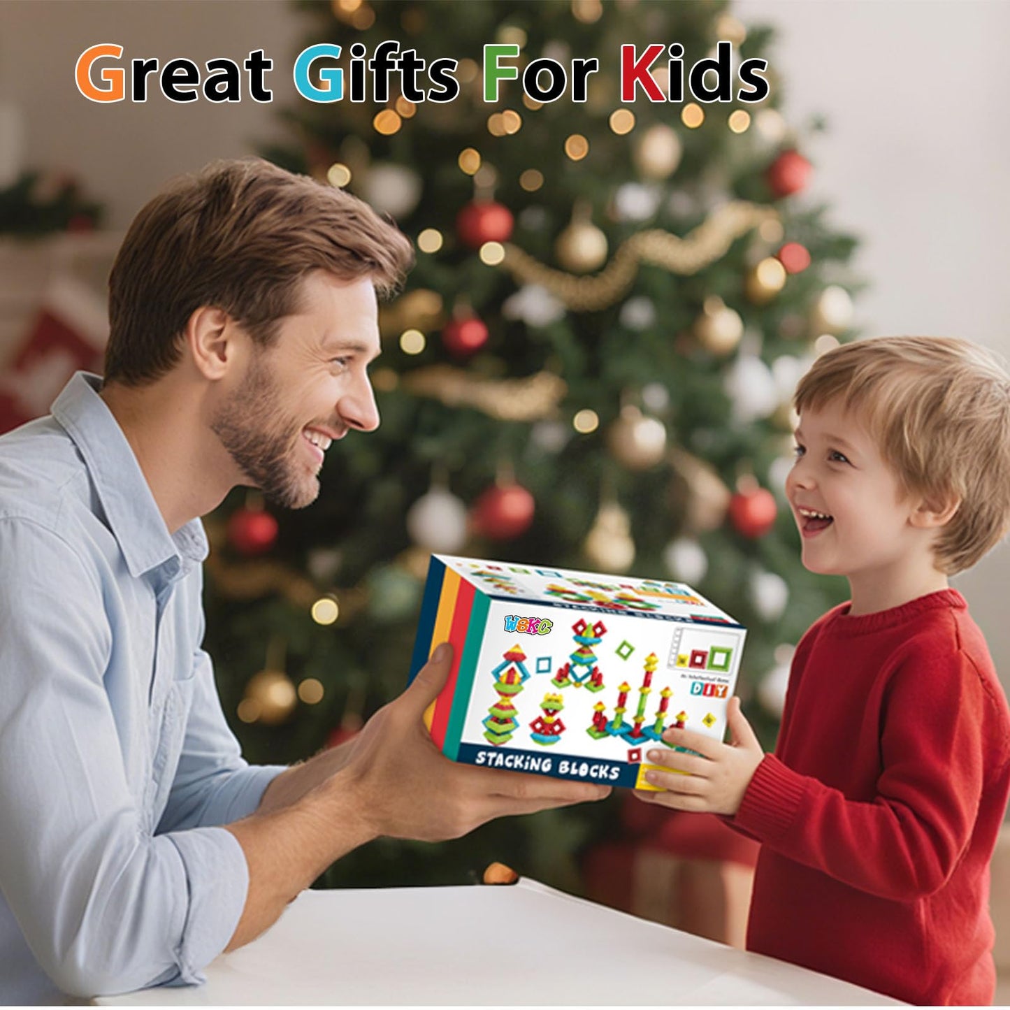 WSKC 48 PCS Building Block Stacking Toys Kids 3 4 5 6 Year Old, Educational STEM Toys for Boys Girls, Developmental Learning Sensory Gifts for Birthdays
