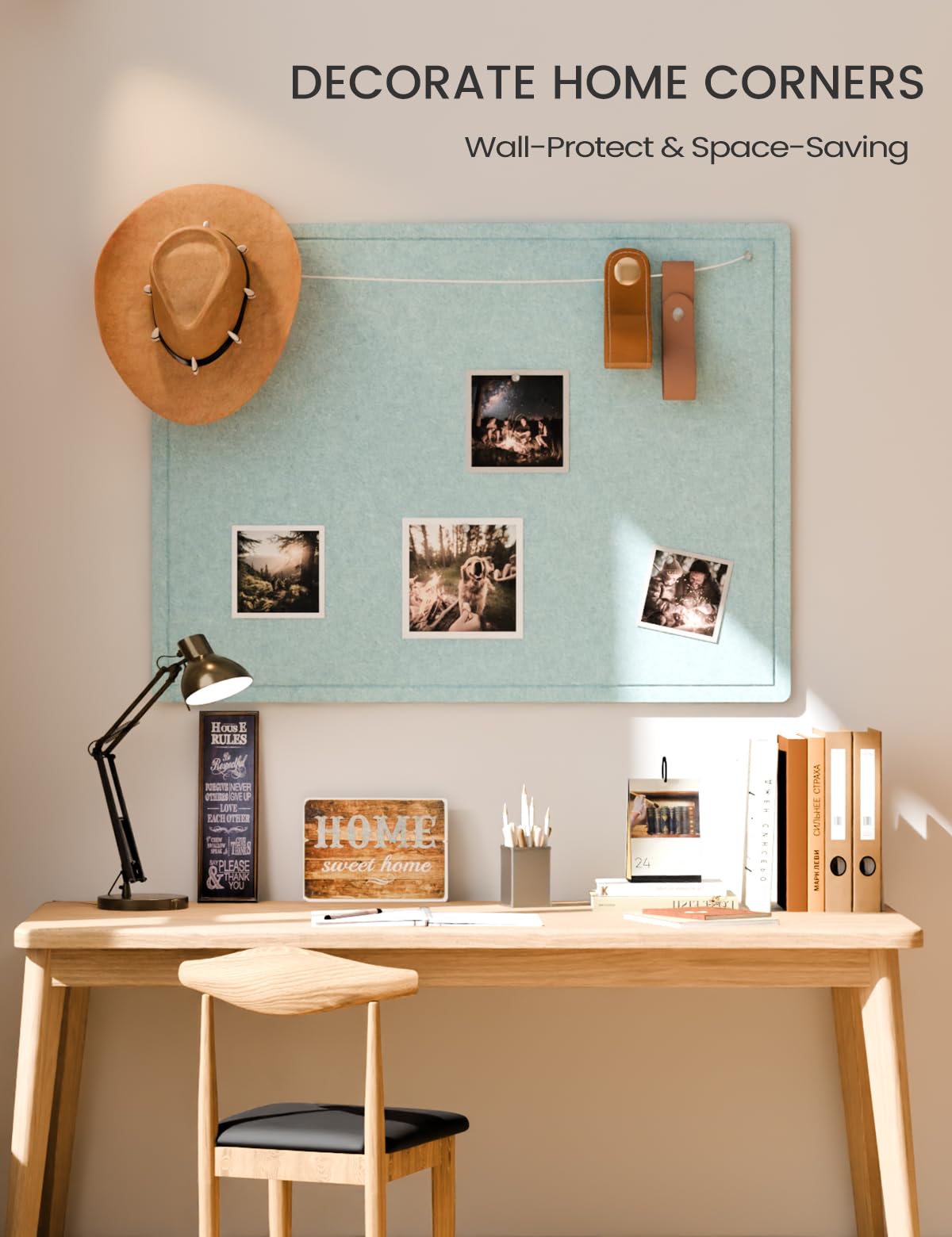 Fluxynara Large Bulletin Board, 47.2" x 35.4" Cork Board Alternative with 24 Safe Removable Adhesive Tabs, Foldable Felt Pin Board for Home Office, Classroom, Bedroom,Entryway for Walls—Aqua Blue