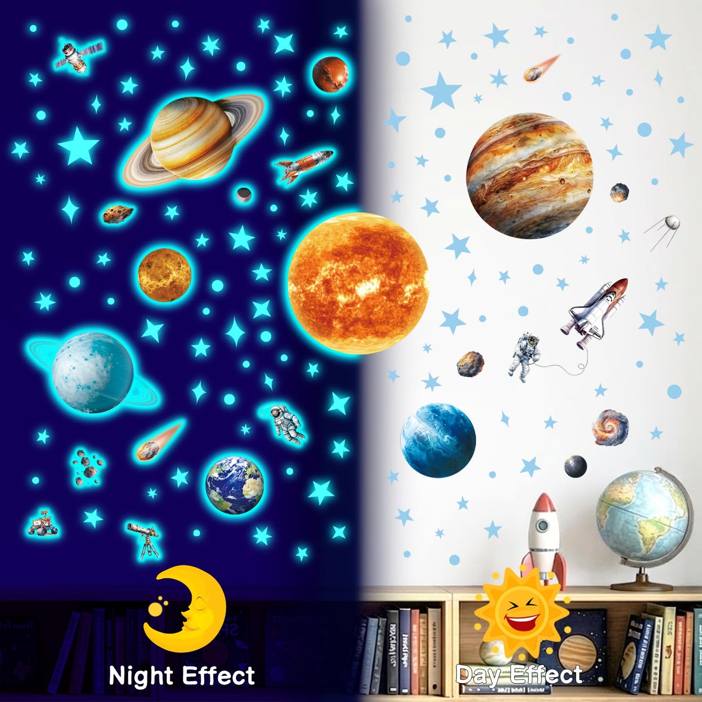 DECOWALL Glow in the Dark Solar System Wall Stickers – Planets, Sun, Moon and Stars Space Glow Wall Decals for Kids Bedroom Nursery Playroom Decor (GDS8-7002)