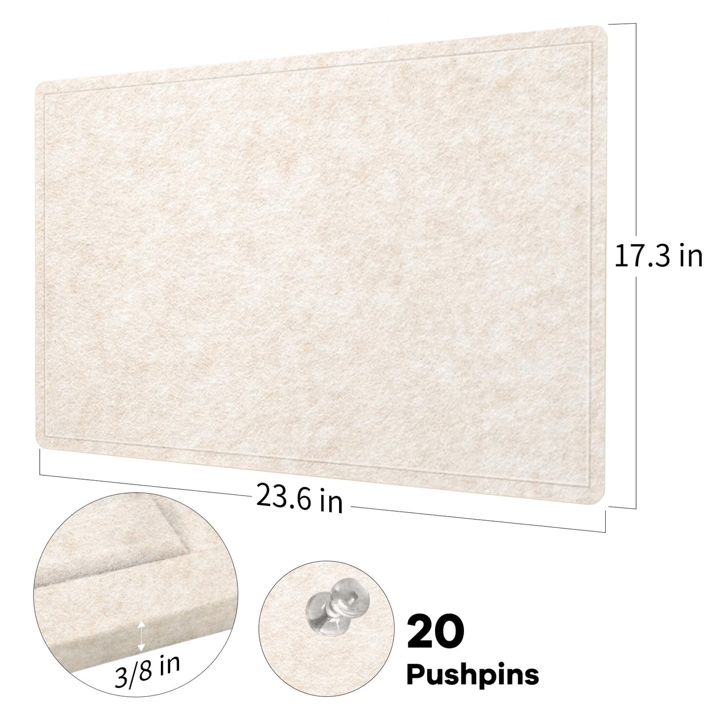 Lightomorrow Bulletin Board, 24 x 18 inches Decorative Felt Pin Board, Vision Board Cork Board Alternative for Wall, Foldable Photo Board with 20 Pushpins - Oatmeal