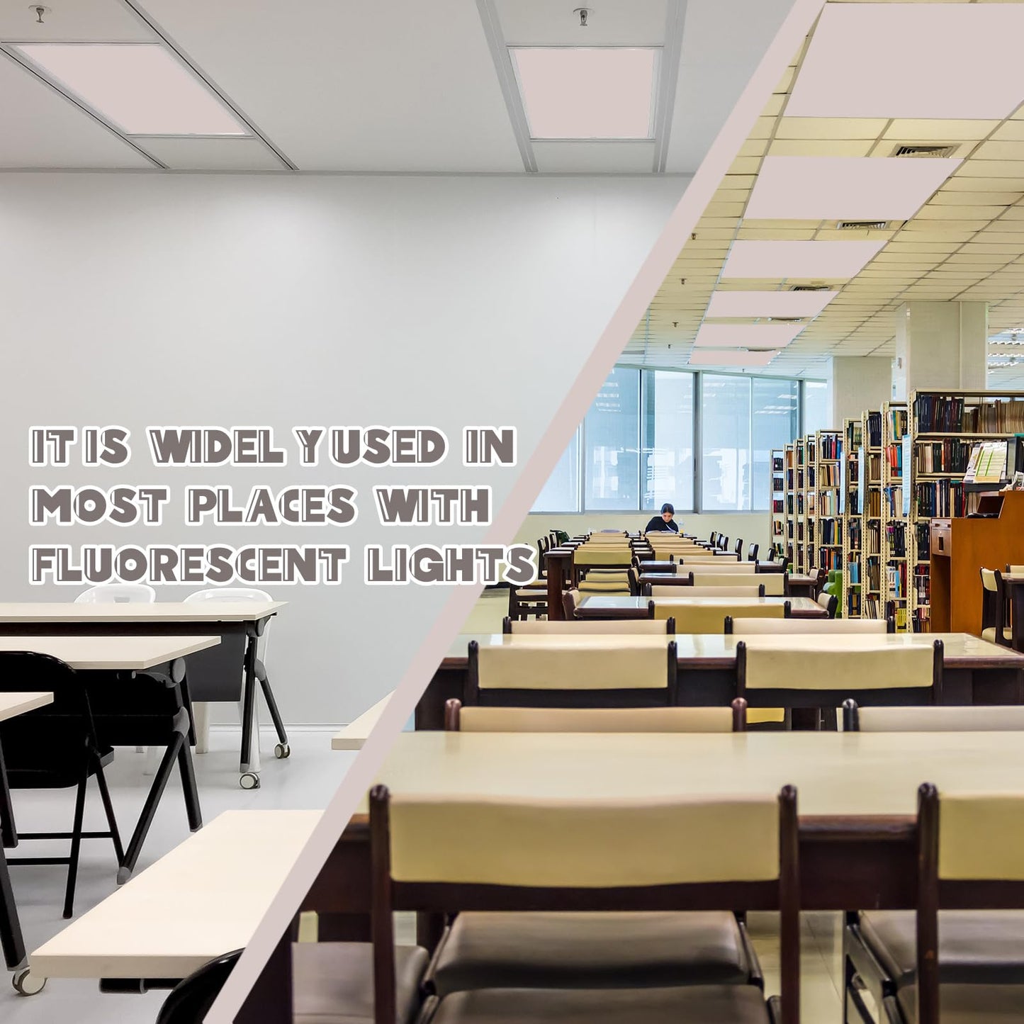 Amylove 4 Pcs Fluorescent Light Covers Classroom Ceiling Panels Light Filters with Backlit Film Material for Office School, 4 x 2 Feet (Khaki,Simple)