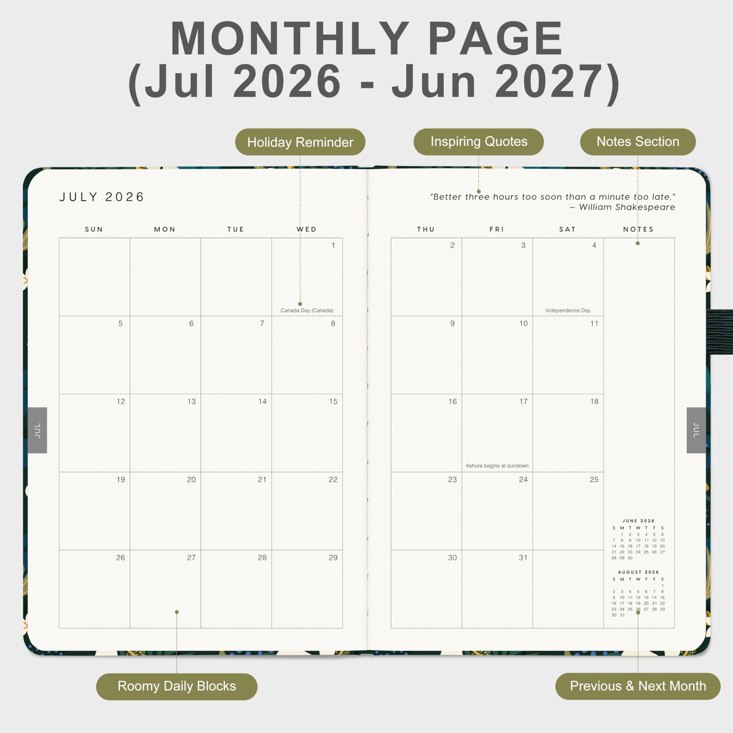 And Per Se Academic Planner 2026-2027 – Weekly & Monthly Planner, July 2026 to June 2027, A5 Leather Hardcover with Inner Pocket – Student & Teacher Organizer, 5.7" x 8"(Jungle Flora)