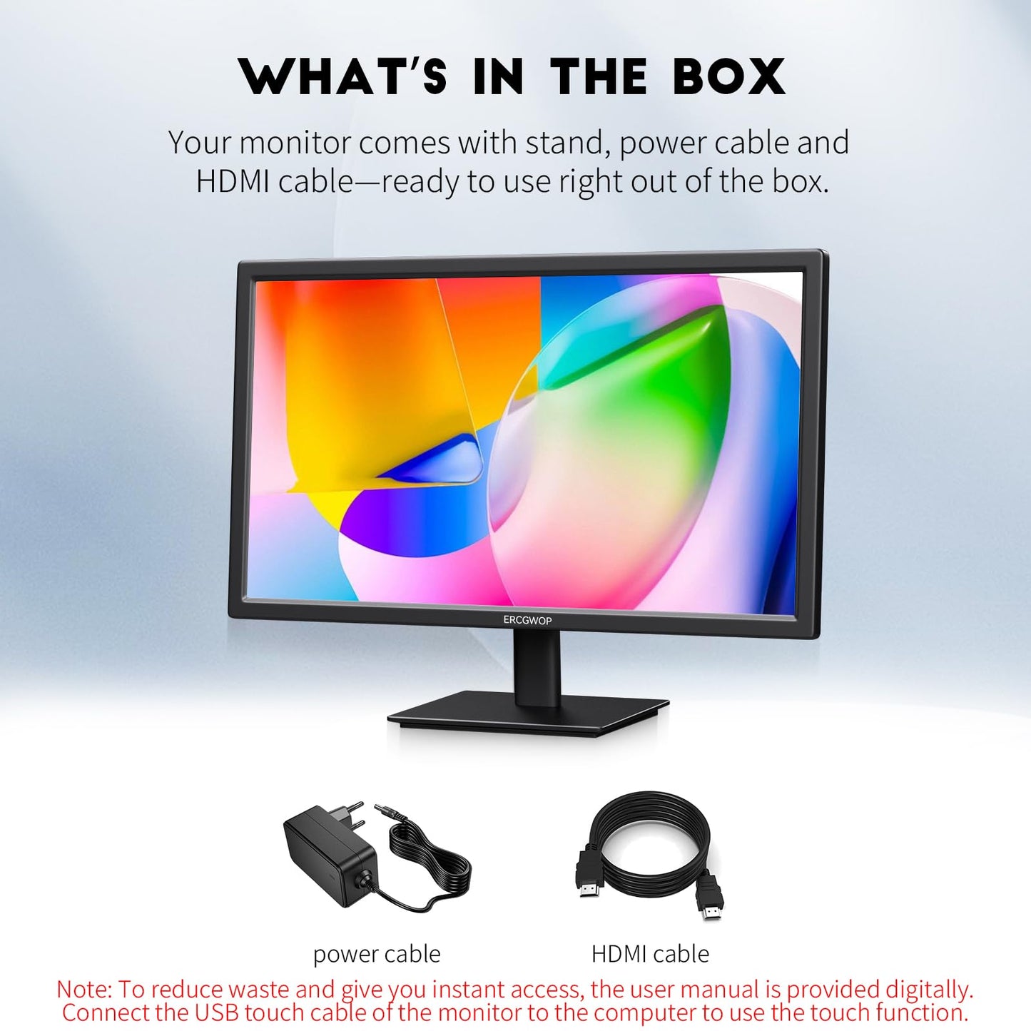 ERCGWOP 27 Inch Touchscreen Monitor FHD 1920x1080P IPS Computer Monitor 10-Point Touch Screen PC Display HDMI/VGA/USB Ports, Built-in Speakers, VESA Mountable