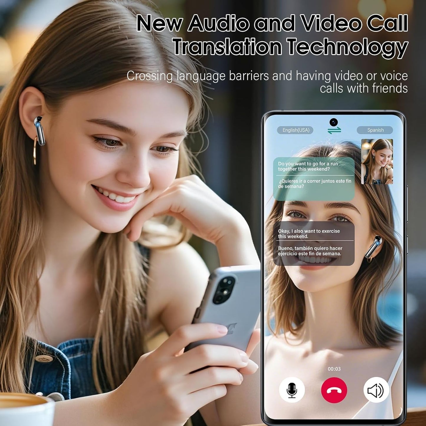Ai Translation Earbuds Real Time,3-in-1 Buletooth 5.3 Translator Earbuds with 6 Translation Modes/164 Languages,No Subscription Required Translatior Headphones,40H Audifonos Traductores Inglés Español