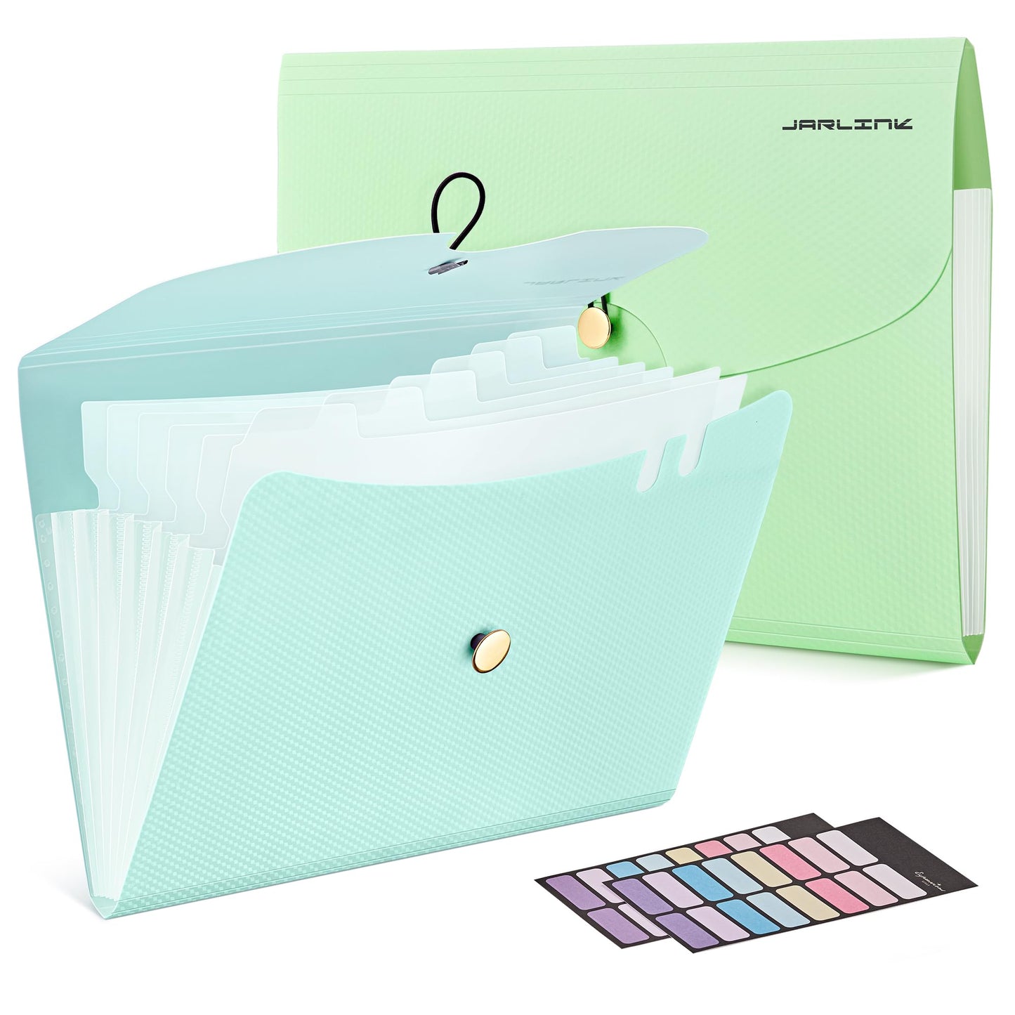 JARLINK 7 Pockets Expanding File Folder, A4 Accordion File Folders with 12 Labels, Cute Paper Organizer, Portable Document Organizer for College School Office Supplies, Macaron Blue & Macaron Green