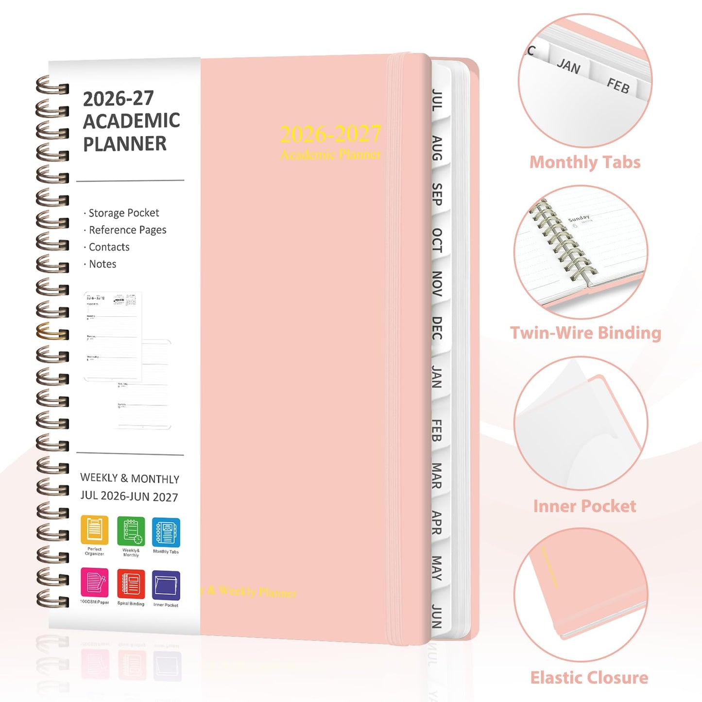 Planner 2026-2027, Weekly and Monthly Academic Planner, July 2026 - June 2027, Hardcover Calendar Agenda Book for School Year Planning, School Supplies for Teacher and Student, A5(6.3'' x 8.5'')