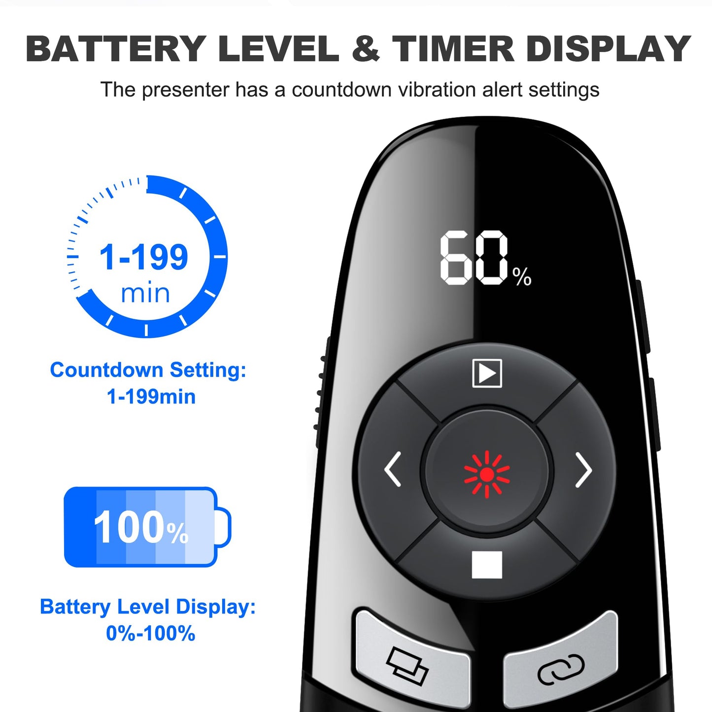 DinoFire Presentation Clicker with Countdown Timer, USB A & USB C Rechargeable Wireless Presenter Powerpoint Remote for Teachers, Office, Classroom, Conference