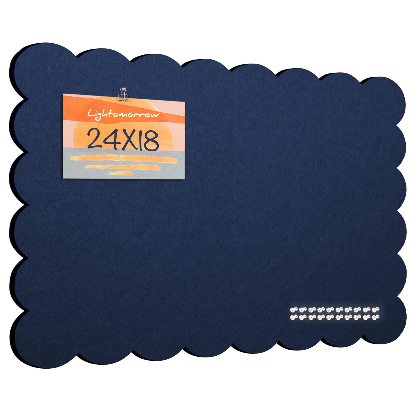 Lightomorrow Scalloped Bulletin Board, 24 x 18 Inches Felt Pin Board - Decorative Cork Alternative for Wall, Foldable Picture Self-Adhesive Vision Prayer Board with 20 Pushpins - Dark Blue