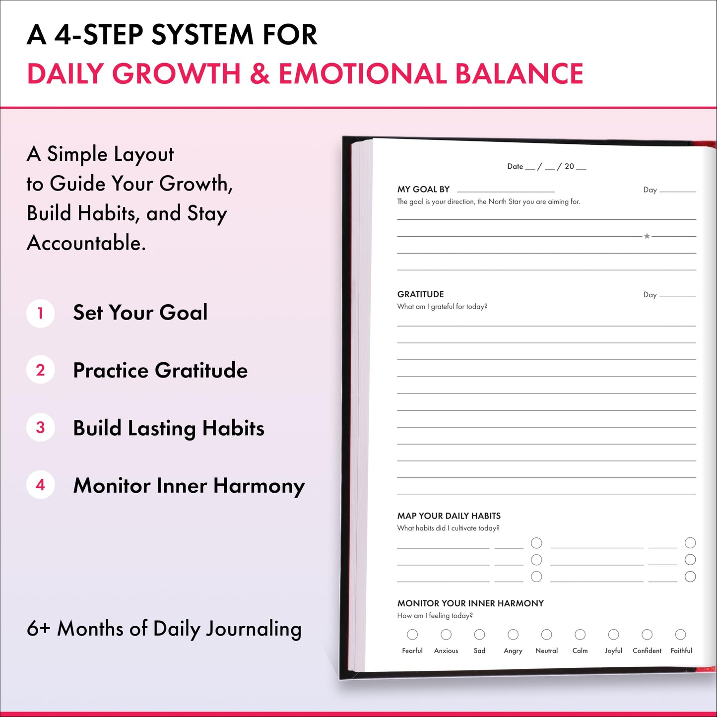 Daily Gratitude, Goal Setting & Habit Tracker Journal for Women & Men with 9-Point Emotional Wellness Scale — iAmEvolving™ 288-Page Hardcover Personal Growth Planner (Lavender Cover)
