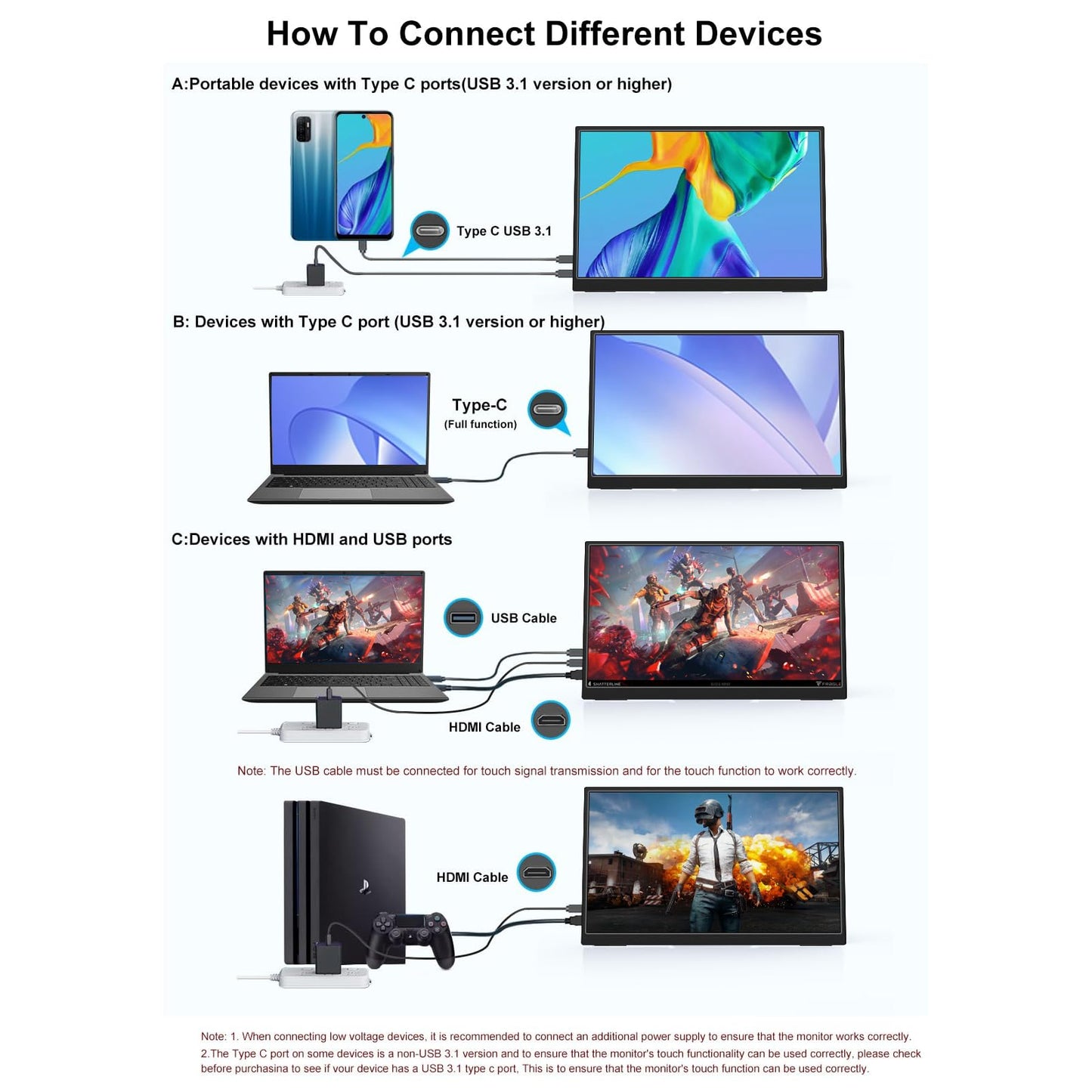 IBW 15.6" Portable Monitor Touchscreen,1080P FHD IPS Travel Monitor with Tempered Glass, 10-Point Touch, Dual Speakers & Kickstand, USB-C HDMI External Monitor for Laptop MacBook Phone PS5 Switch Xbox