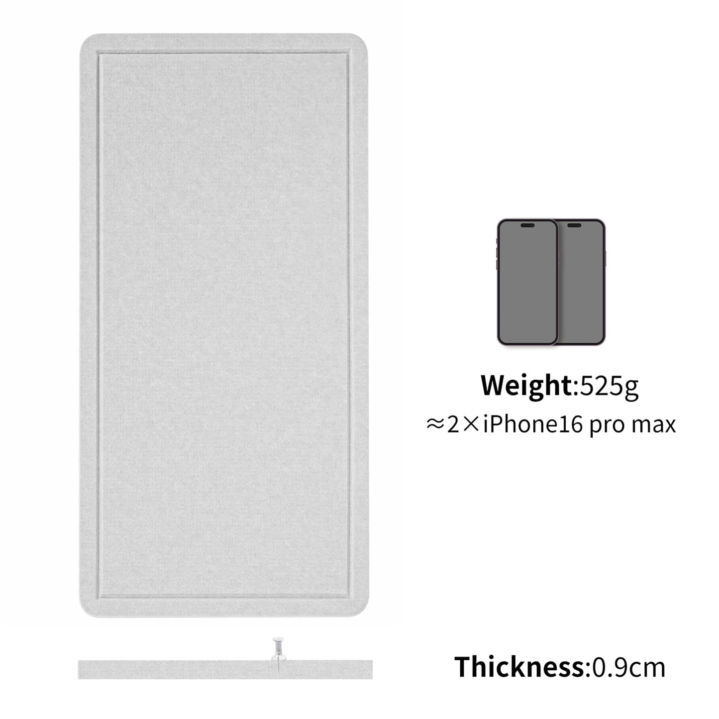 Lightomorrow Bulletin Board, 35 x 17 1/2 inches Felt Board - Decorative Pin Board, Cork Board Alternative for Wall, Foldable Self-Adhesive Vision Board Prayer Board with 20 Pushpins - Light Gray