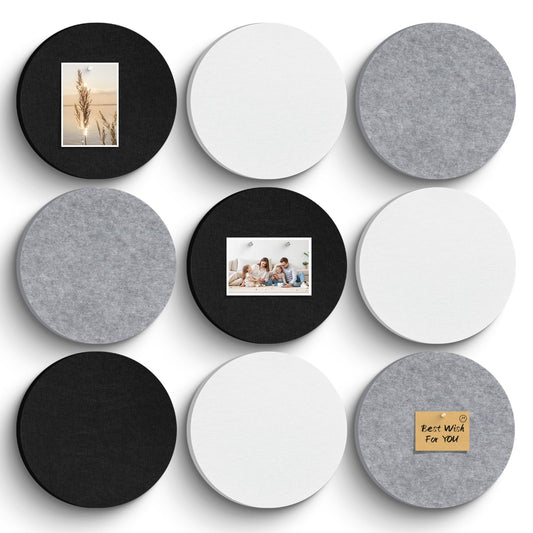 Bulletin Board, 11.8'' X 11.8'' Cork Board Alternative, 9 Pack Round Felt Board with Pushpins, Decorative Felt Notice Vision Board Photo Display Board for Office Home School Wall