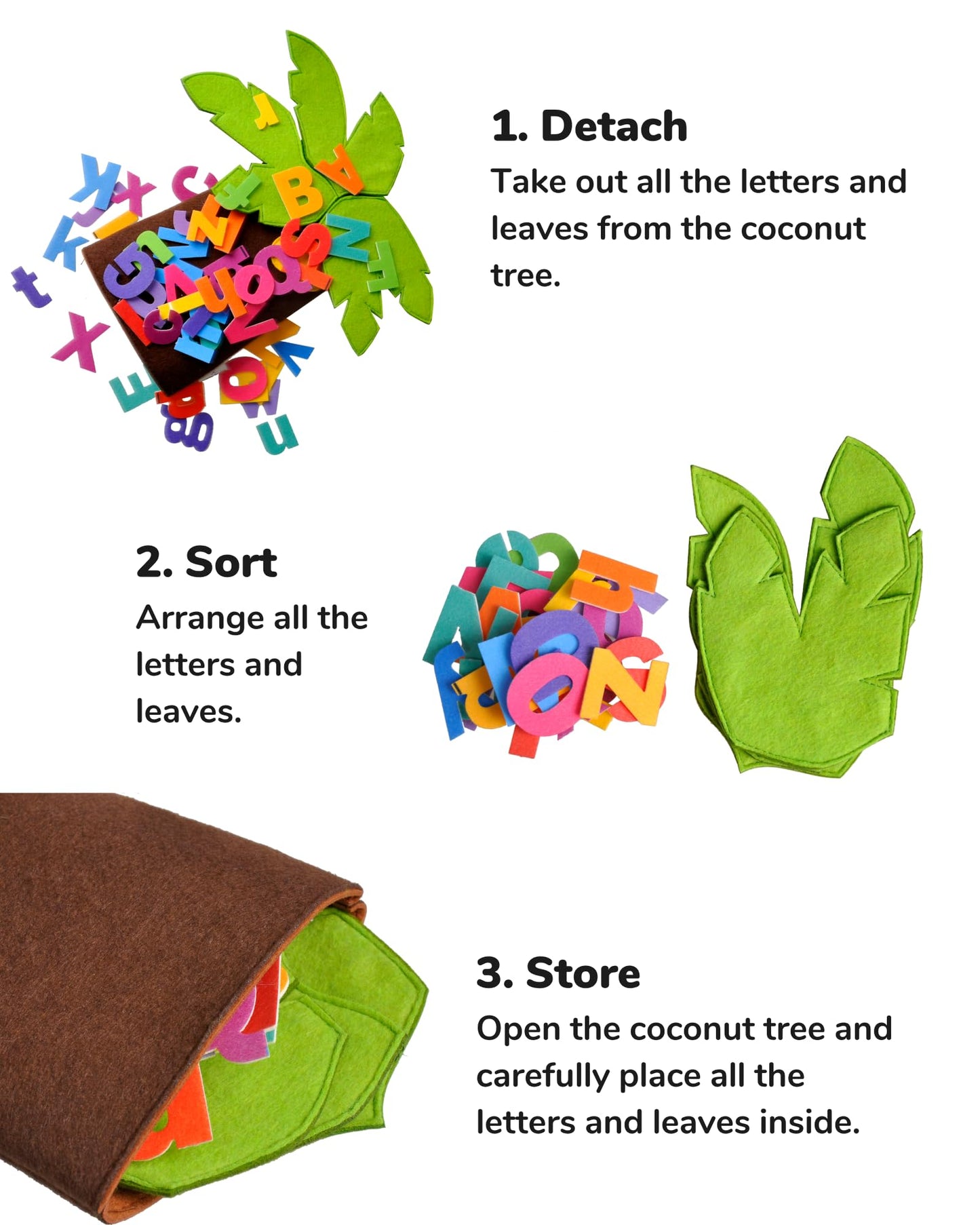 CHEFAN Felt Letter Tree Freestanding Coconut Tree Alphabet Game Set Props from The Childhood Favorite Book for Early Education