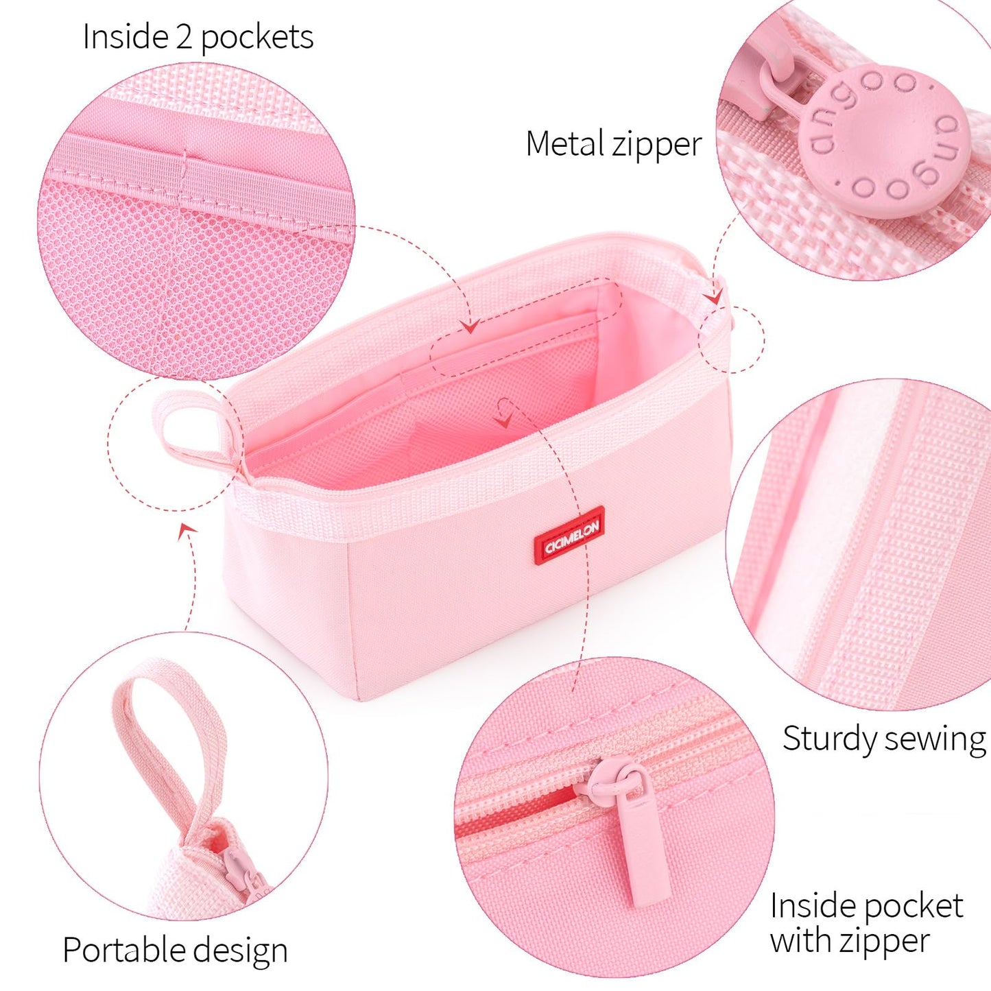 CICIMELON Pencil Case Large Capacity Pen Pouch Multifunctional Pencil Bag for School Students Teen Girls Office Women Adult (Light Pink)