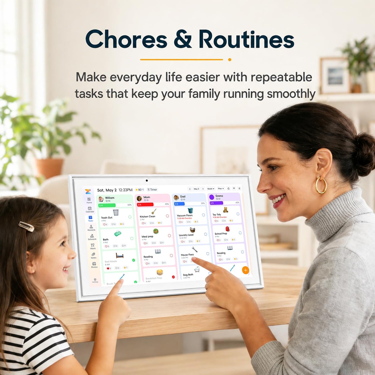 Beinhome 15.6" Smart Digital Calendar No Subscription, Touch Screen Electronic Wall Planner with Interactive Kids Chores Chart & Rewards, Photo Display, Full HD Family Schedule Organizer