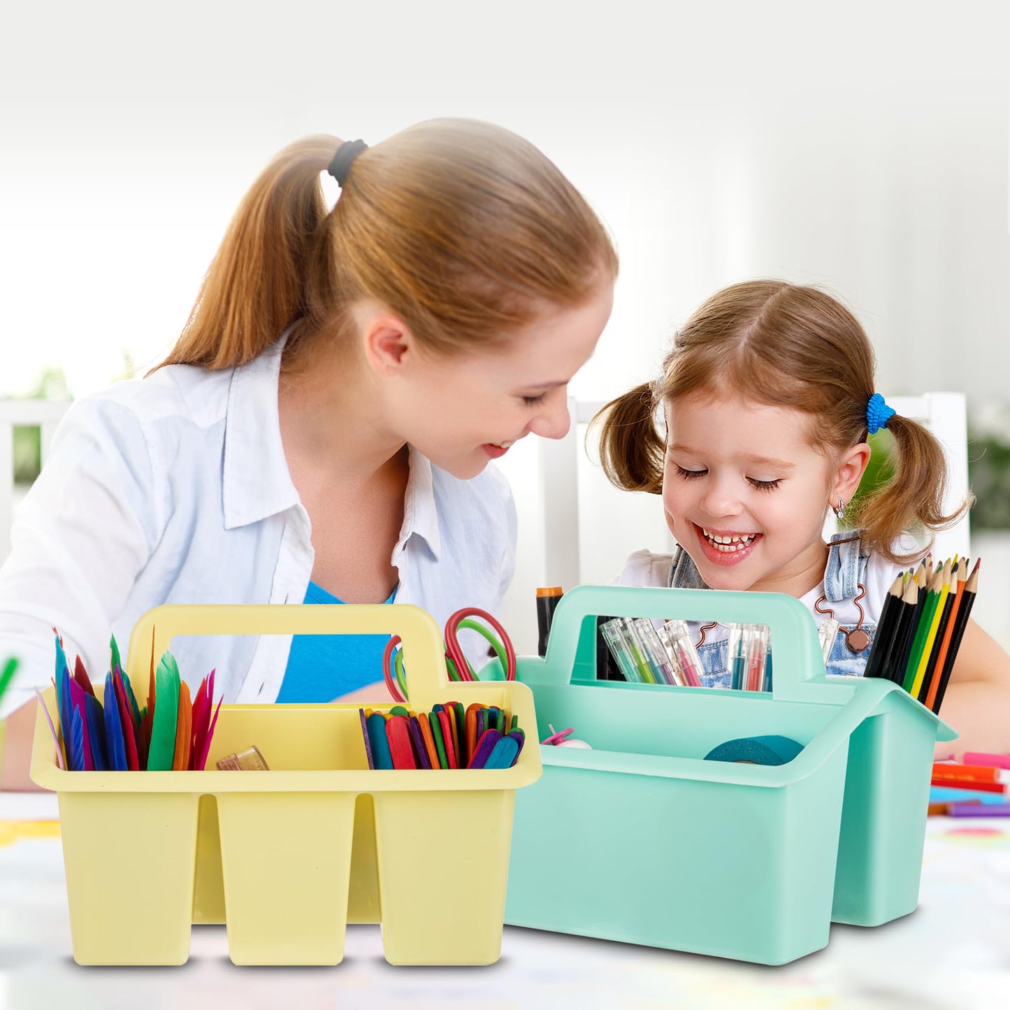 Find Scrapblooms Plastic Caddy With Handle,Protable Classroom Craft Caddy, 6-pack Storage Caddy For Pencil,Pen,Craft Tools (Pastel Color)