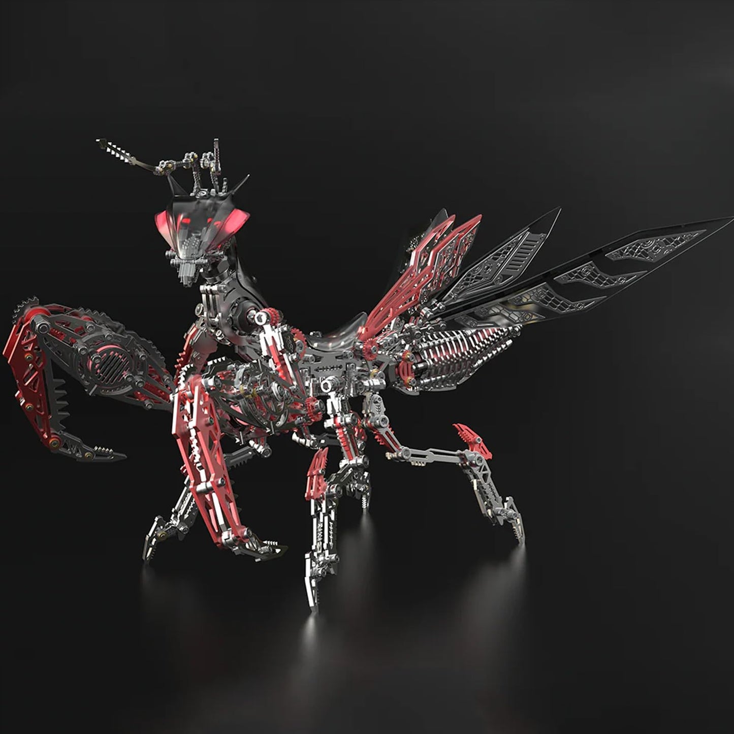 Metalkitor 3D Metal Puzzles for Adults, Giant Mantis Model Kit - Steampunk DIY Ornament - Assembly Jigsaw Crafts Brain Teaser - Perfect Room Decor and Gift Choice(1200+PCS, Black Red) (Black Red)