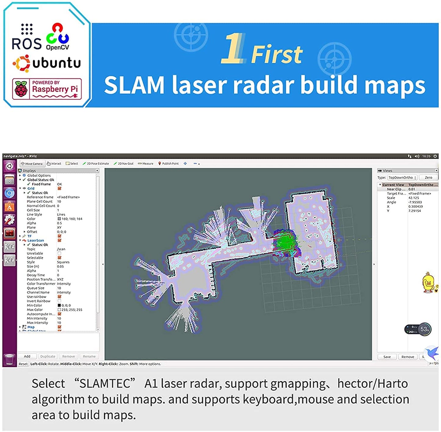 XiaoR Geek AI Robot Kit with Raspberry Pi XR lidar s1 ROS SLAM Smart Car DIY Tank Robotics Kit Build Maps, Autonomous Navigation, Object Recognition Tracking, Following(Blue with Raspberry Pi 4B 4GB)