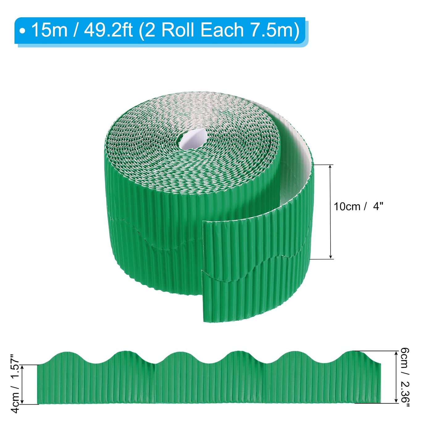 PATIKIL 3.9inch x 49.2ft Bulletin Board Border, Scalloped Trim Paper Corrugated Paper for Locker Classroom Decor Black White Cork Poster Boards, Dark Green