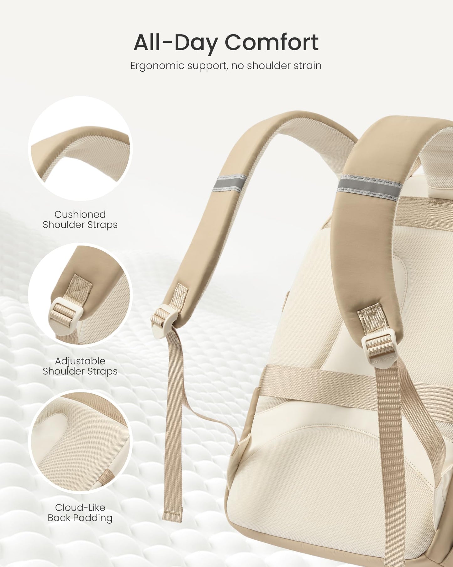 LOVEVOOK School Backpack for Teen Girls & College Students, Large Capacity Laptop Backpack with Water Bottle Holder, Lightweight Bookbag for School, Travel & Everyday Use, Beige-Khaki