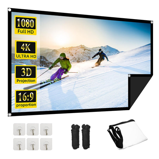60 Inch Projector Screen, OKEDUO 4K 16:9 HD Portable Black Backing Movie Screen, Anti-Crease Indoor Outdoor Simple Install Foldable Projection Screen for Camping, RVing, Outdoor Theater Nights