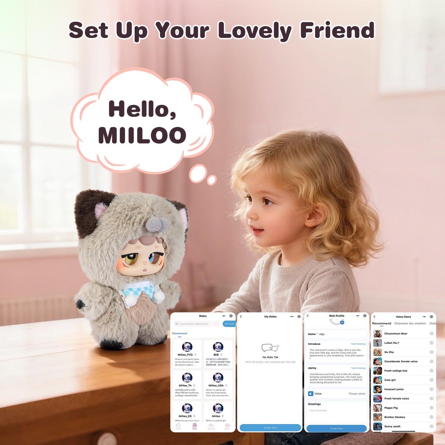 𝐀𝐈-𝐩𝐨𝐰𝐞𝐫𝐞𝐝 Plush Interactive Toy with Multiple Languages Switchable, Mini Communicatible Companion Bauble, Creative Simulated Rechargeable Doll Plaything for Kids Children Ages 3+ (8" High)