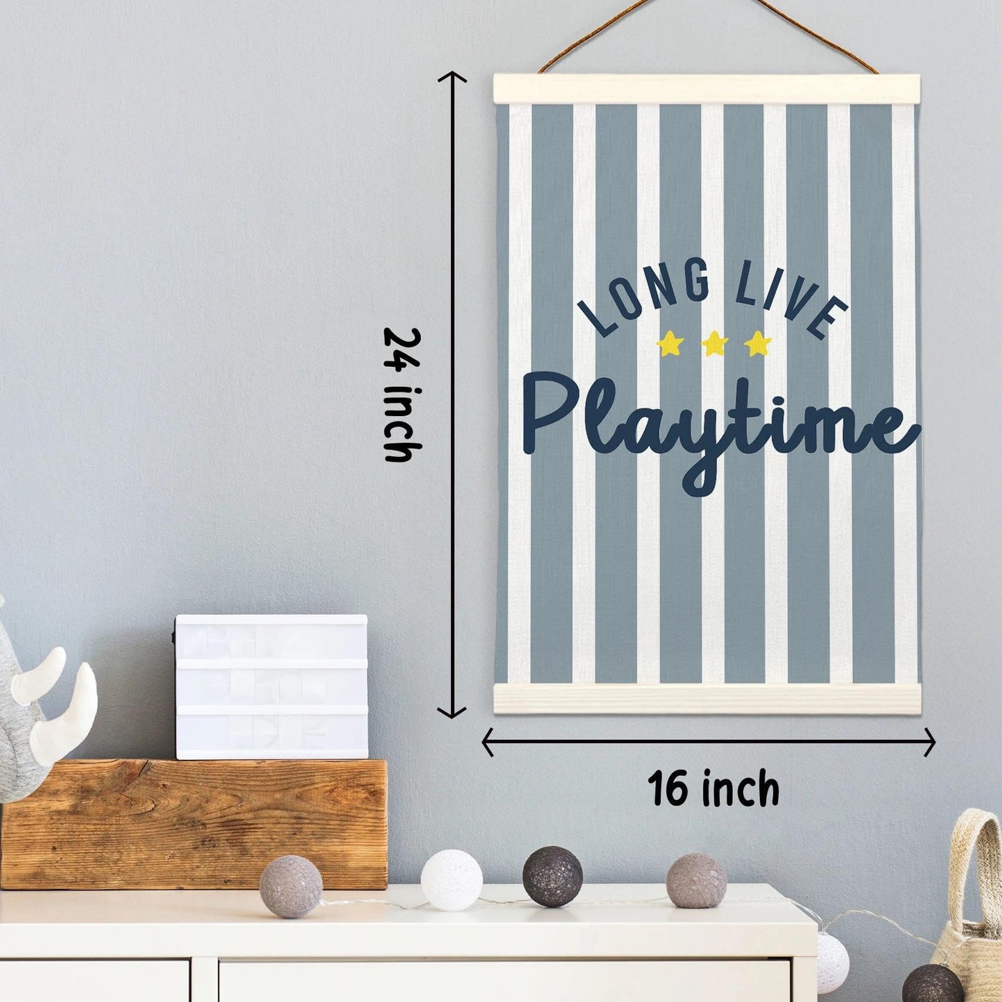 LKETW Kids Playroom Poster Hanger Frame 12x16 Inch, Long Live Playtime Wall Art Posters for Playroom, Blue Striped Hanging Banner Decor for Kids Toddler Boy Nursery Room Bedroom