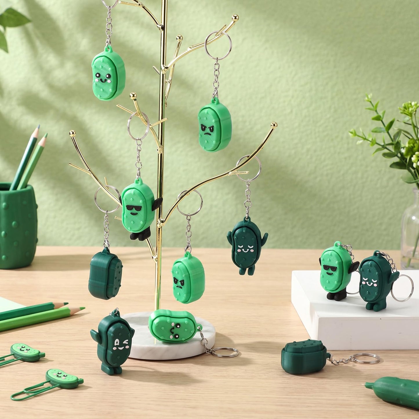 Kenning 12 Pcs Pickle Clicker Fidget Keychain Bulk 3D Printed Sensory Clicker Fidget Toys Stress Relief Keychain Employee Appreciation Gifts for Coworker Staff Team Teacher Nurse End of Year Gifts