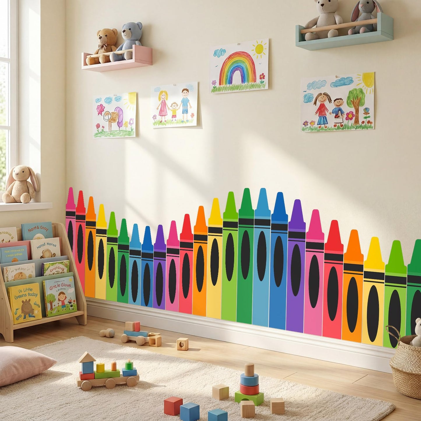 Gilprop 9.8 ft Rainbow Crayon Classroom Wall Decor Fabric Preschool Kindergarten Graduation Cuttable Crayon Classroom Decoration Backdrop with Adhesive Dots for Daycare End of The Year Back to School