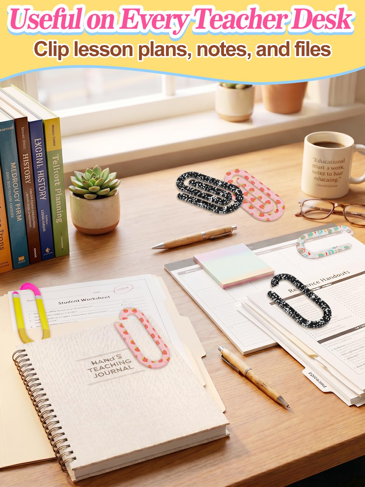 PAMASE 3.9in Cute Jumbo Paper Clips Back to School Teacher Gifts - 20Pcs Acrylic Large Paperclips First Day of School Supplies for Teachers Office Classroom Paperwork Bookmark