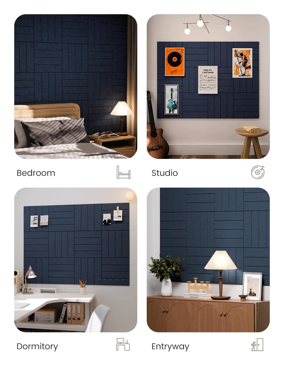 Large Felt Bulletin Board 48" x 36" Cork Board Alternative-12 Pack with 70 Safe Removable Adhesive Tabs, Cork Boards for Walls Cork Board for Home Office Classroom Pin Board-Carbon Blue