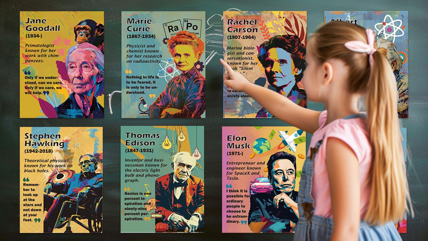 Magictodoor Science Classroom Decor Set: 15 Vibrant 11x14 Posters Featuring Notable Scientists for Middle School, Bulletin Boards, and Engaging Science Classrooms