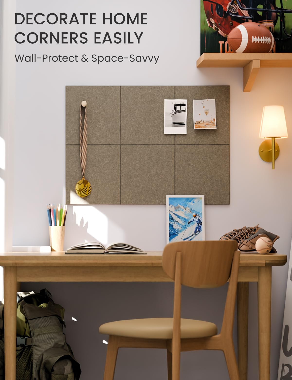 Felt Bulletin Board Tiles -28"x18" Cork Board Alternative for Office Decor, Push Pin Board Wall Organizer 6-Pack -Earth Brown