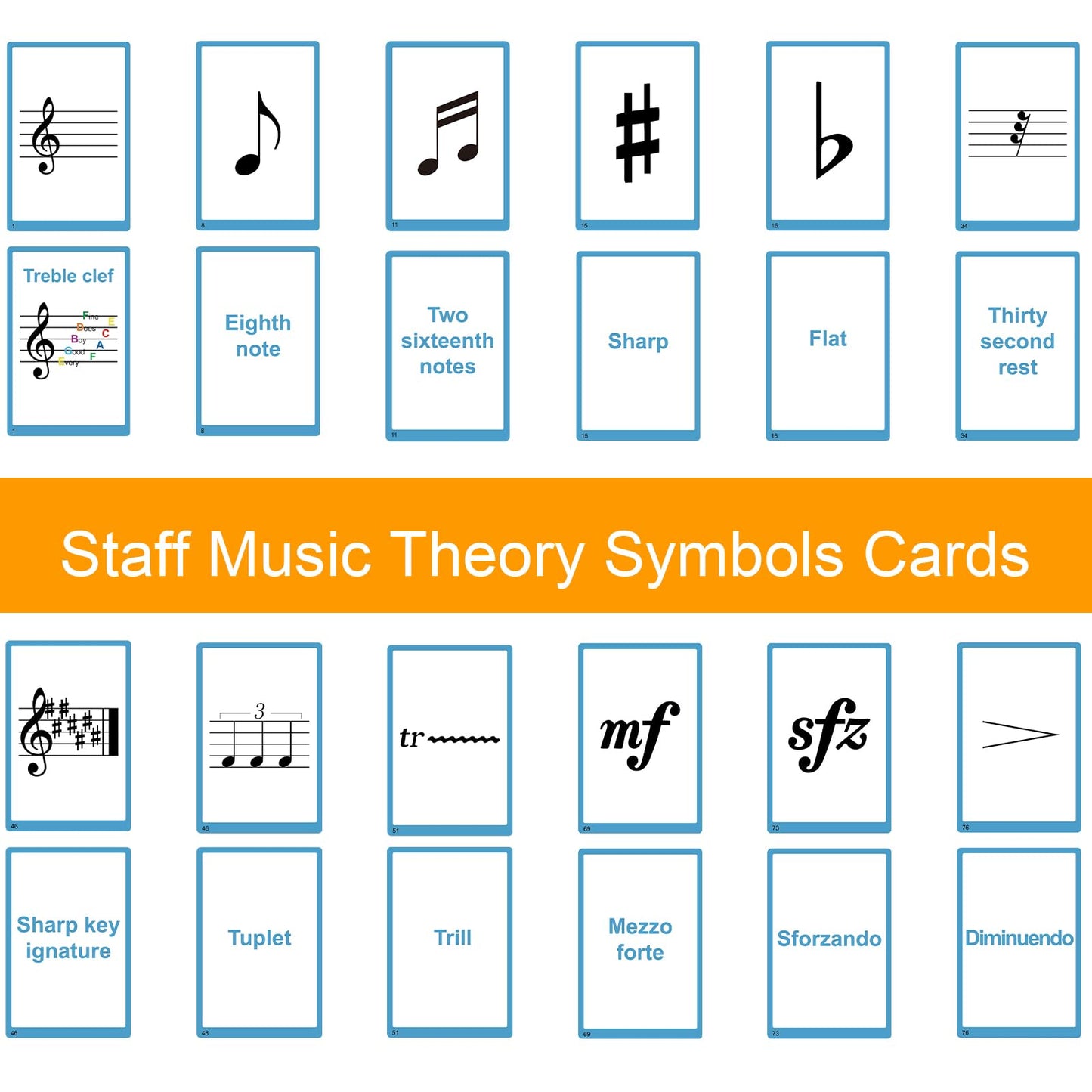 Piano Staff Notes Flashcards, Piano Staff Theory and 104 Sheets Flash Cards, Fun Educational Flashcards for Piano, Music Learners