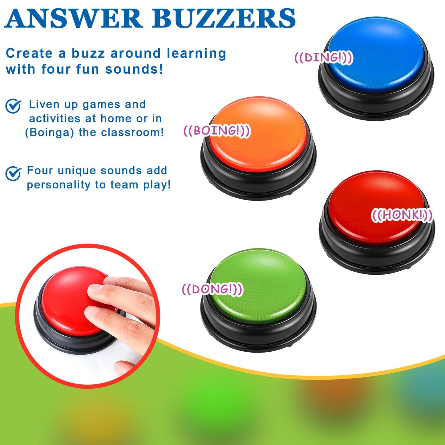 Deekin 16 Pcs Recordable Answer Buzzers Bulk Trivia Game Show Buzz Dog Buttons for Classroom Back to School Class Team Family Nights Communication Pet Training Gifts