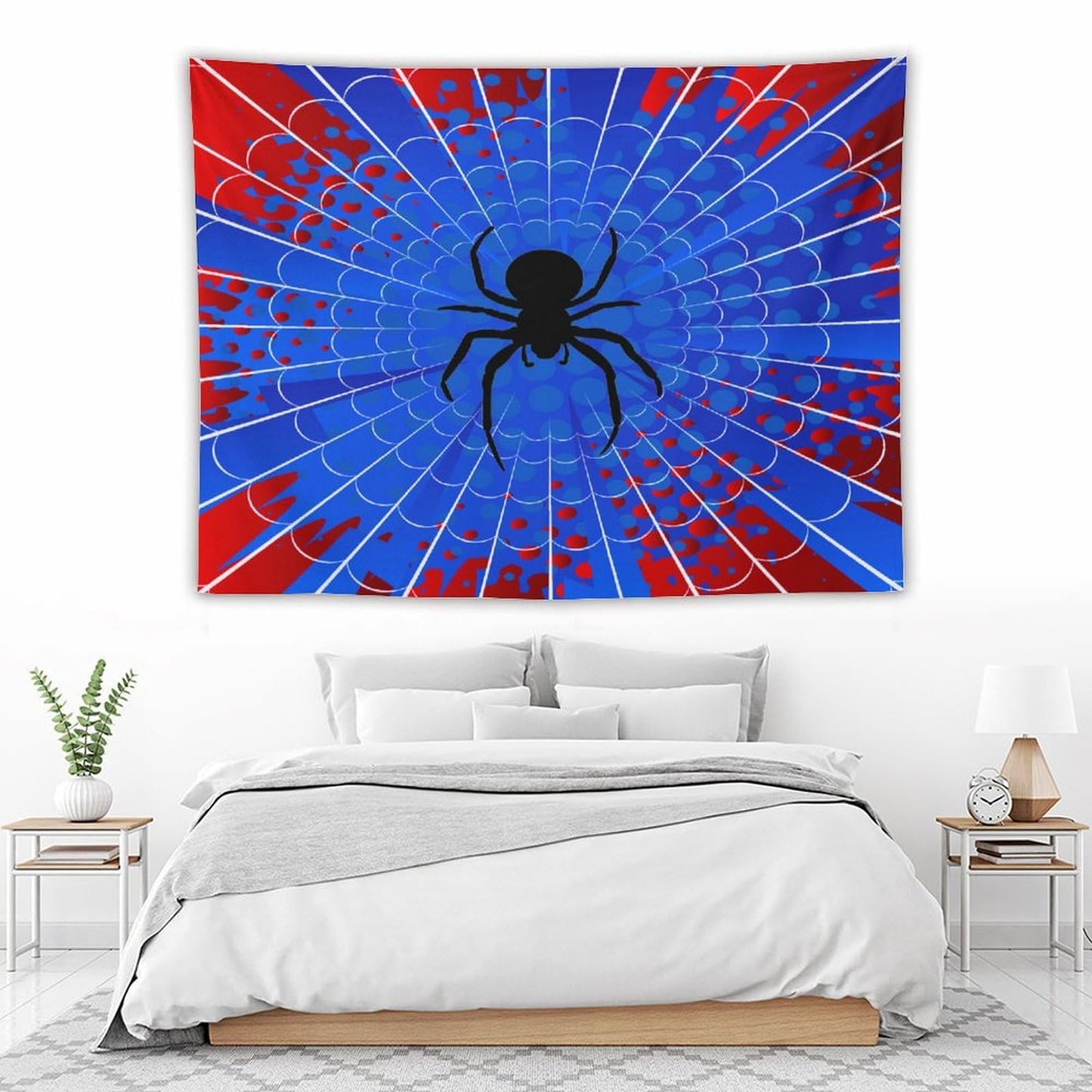 Spider Web Tapestry,Blue and Red Design Spider Web Tapestry for Boys Girls Teens,Modern Art Print Tapestry Wall Hanging Home Décor for Game Room Play Room Bedroom Living Room 80" x 60"