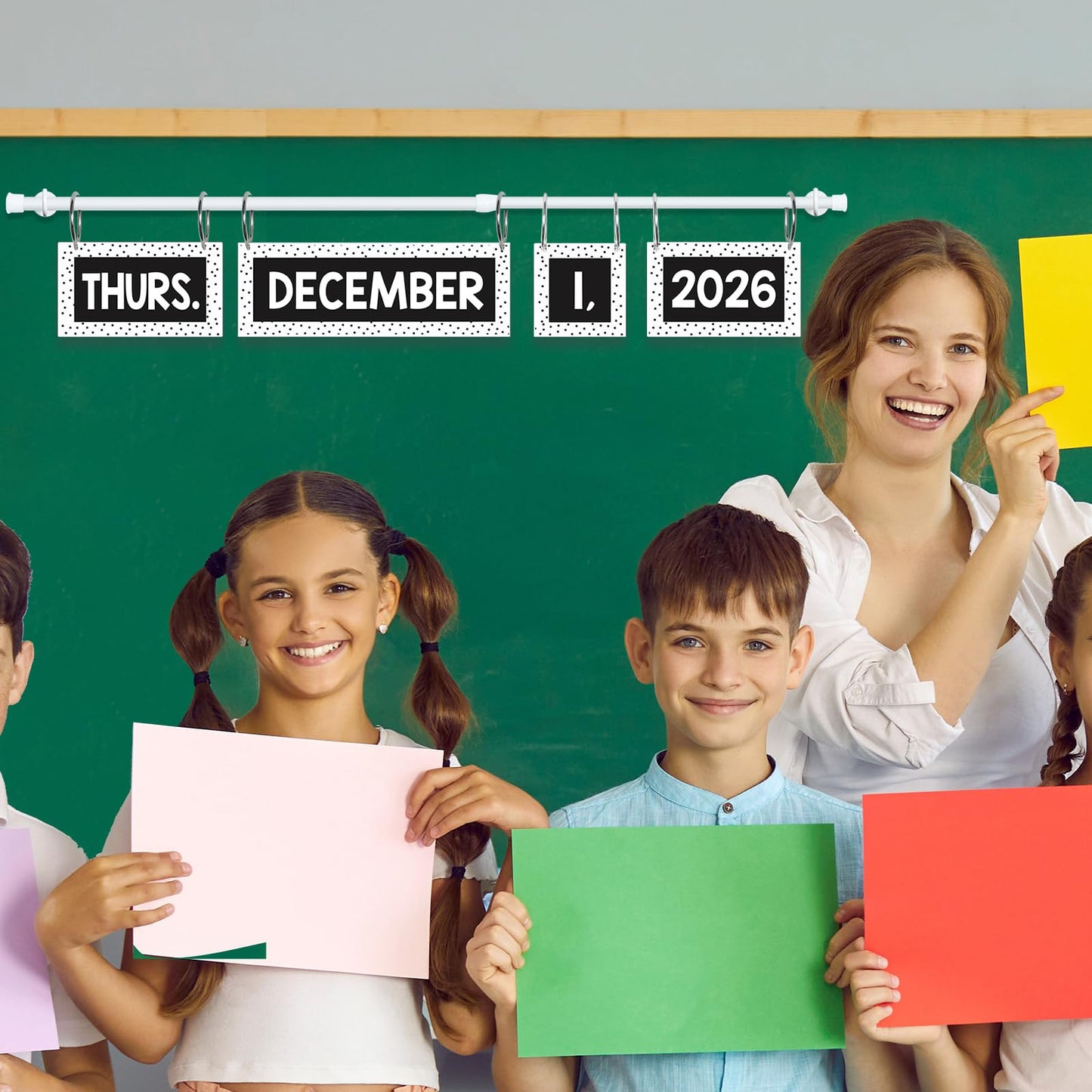 Magnetic Black and White Flip Calendar Bulletin Board Set, 60 Calendar Cards with Adjustable Magnetic Rod, Polka Dot Classroom Calendar Date Cards Set for Class Whiteboard Decor Back to School Teacher Supplies