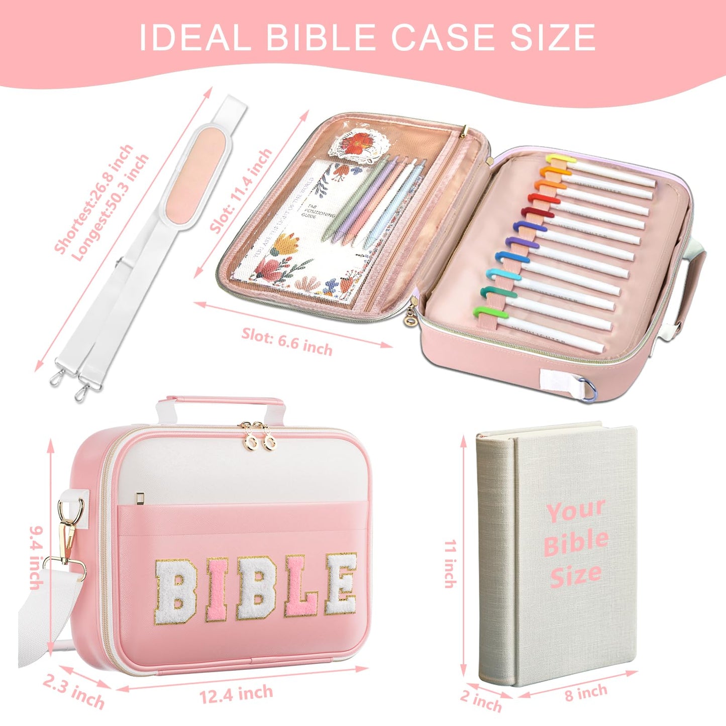 WOBAGMEN Bible Cover Case for Women,Large Leather Bible Book Covers with Bible Study Supplies, Bible Study Accessories Bible Journaling Kit,Pink Church Bag Christian Gifts for Women