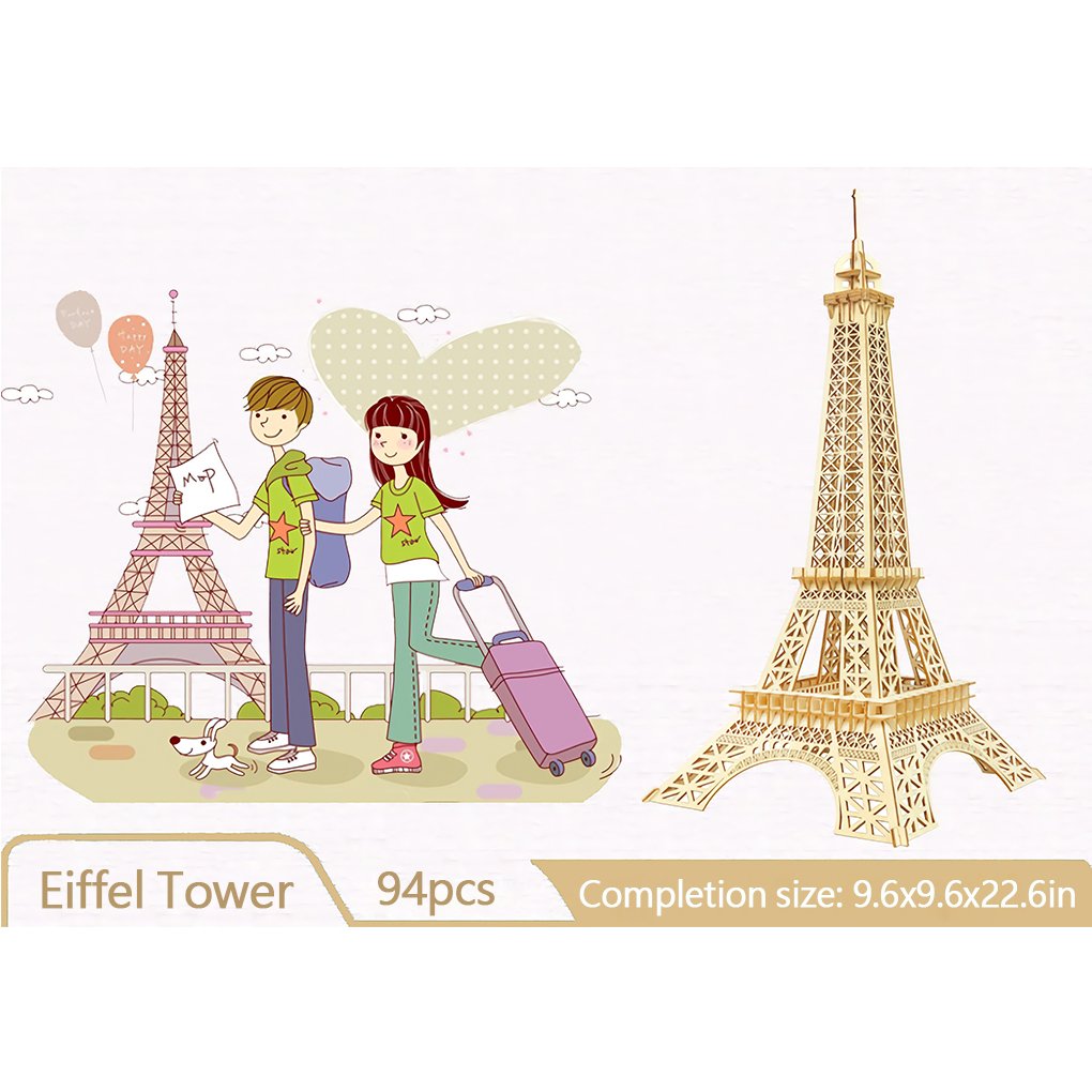 Bitopbi 3D Wooden Puzzles Laser Engraving DIY Safe Assembly Constructor Kit Toy for Teens and Adults, World Famous Buildings Mechanical 3-D Models for Self-Assembly (Eiffel Tower)