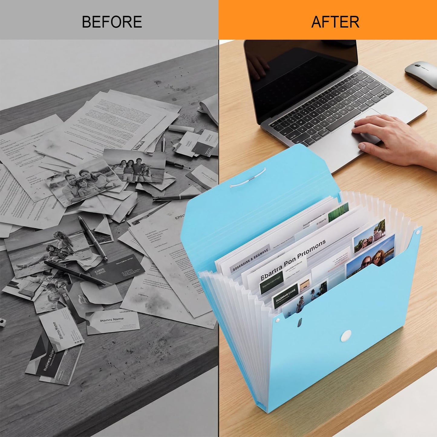 Comix Accordion File Organizer, 13 Pocket, Blue