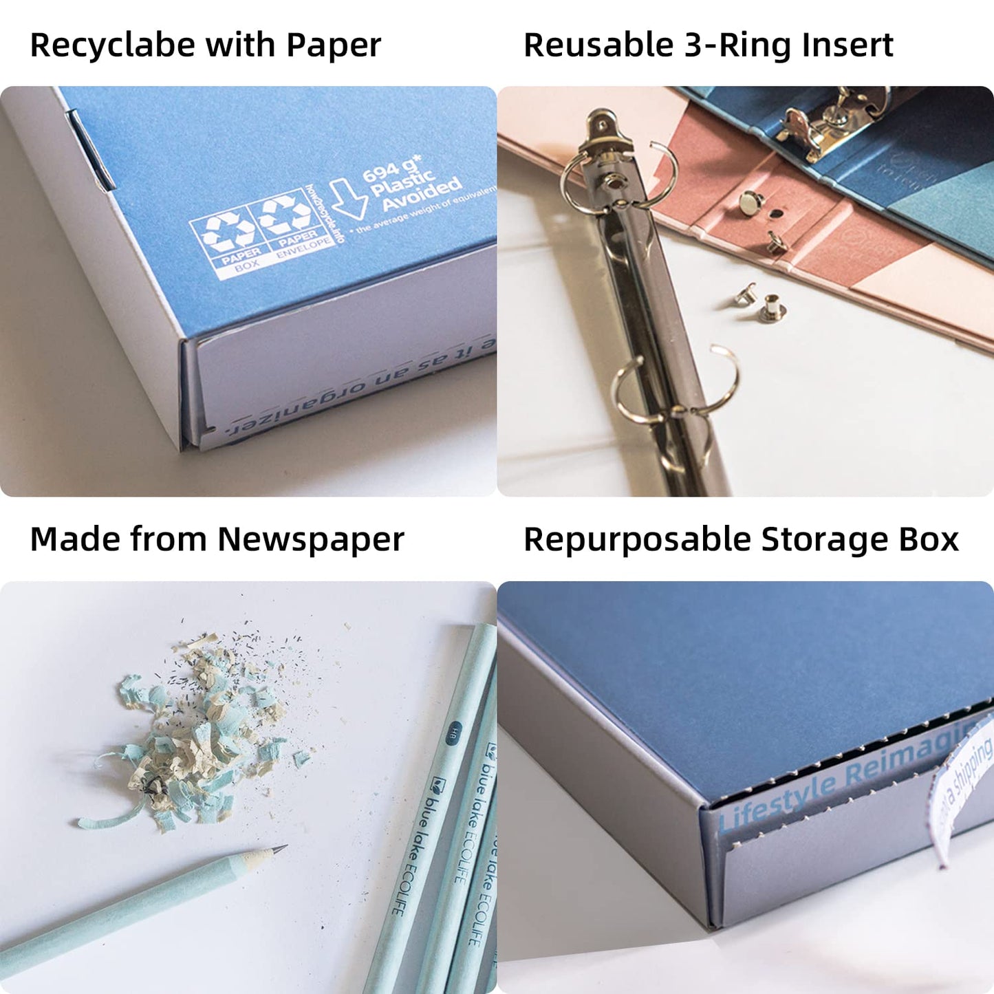 Blue Lake 3-Ring Binder School Offiice Supplies Kit Bundle Plastic Free 22 Piece Binder, Folders, Pencils, Pencil Box Organizer Tray, Gifts for K-12, College Students, and Office