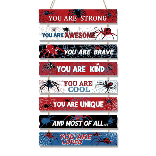 Rutiyoka Spider Room Decor for Boys Bedroom Boy Room Wall Decor Dino Inspirational Wall Art for Kids Room Decor Wood Spiders Wall Decorations Little Boy Nursery Room Decor Toddler Room Sign (Spider)