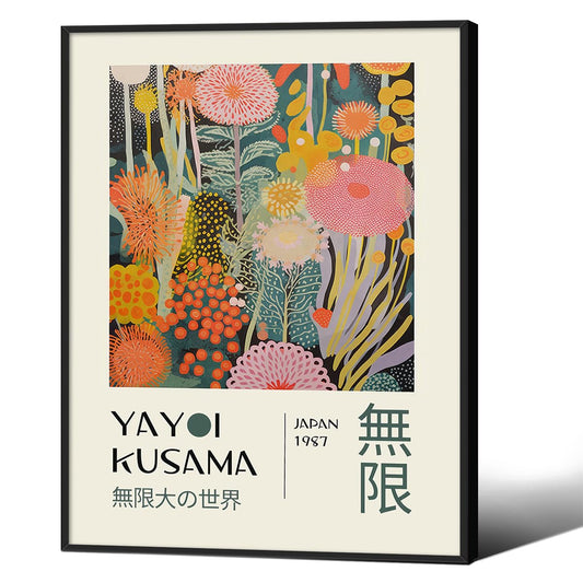Abstract Yayoi Kusama Posters Japanese Wall Art Vintage Tokyo Aesthetic Prints Yayoi Kusama Inspired Japanese Gallery Wall Art for Stylish Room Bedroom Living Room Decor 12x16in Black Framed