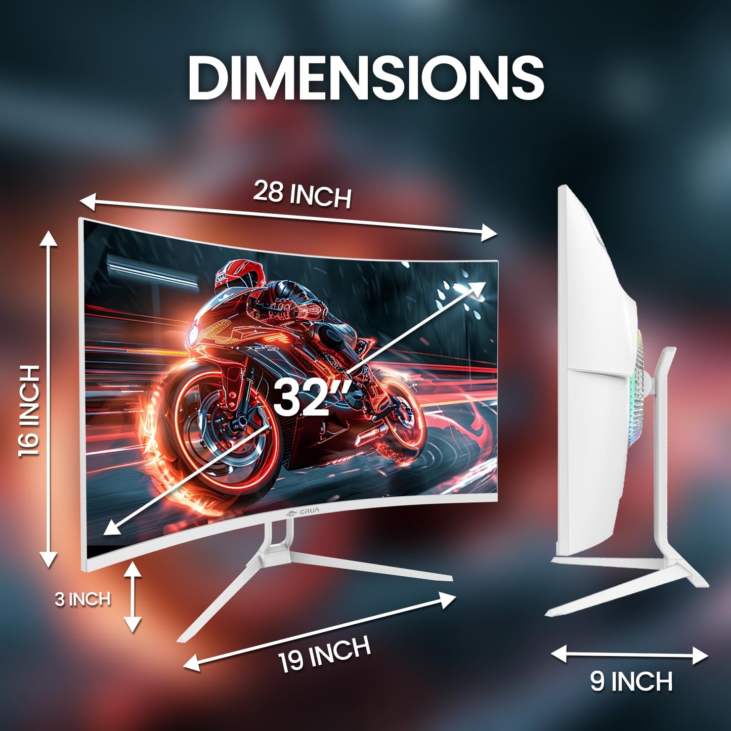 CRUA 32" Curved Gaming Monitor, 4K UHD 3840x2160, 240Hz VA Display, 1500R, AMD FreeSync, 120% sRGB, Built-in Speakers, HDMI 2.1 & DP 1.4, Wall Mountable White PC Monitor for Gaming, Streaming & Work