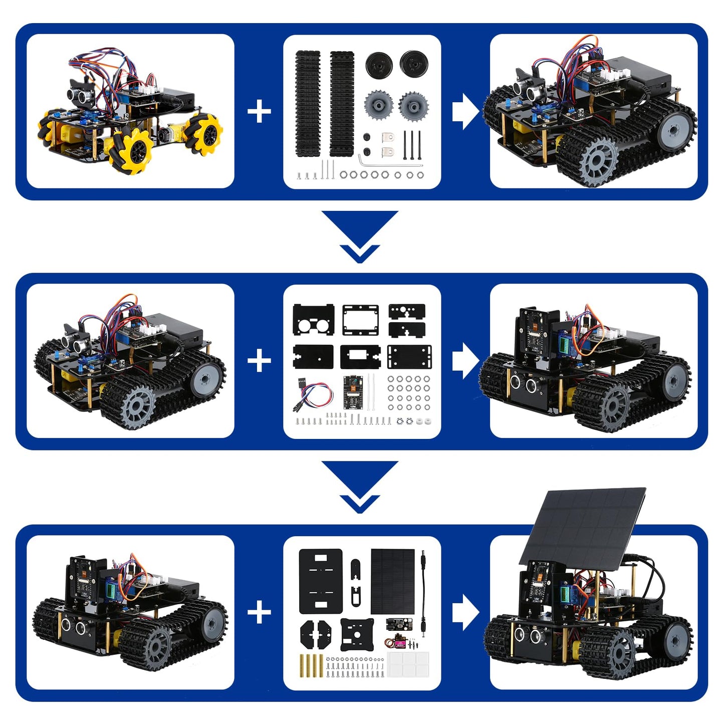 5-In-1 ESP32 Smart Camera Solar Robot Tank Car Kit, STEM Toy Robotics Kit for Kids Age 8-16 Boy, APP & Remote Control 4WD Car with 3MP Camera, Arduino Educational Science Coding Kit Gift for 12+ Teens