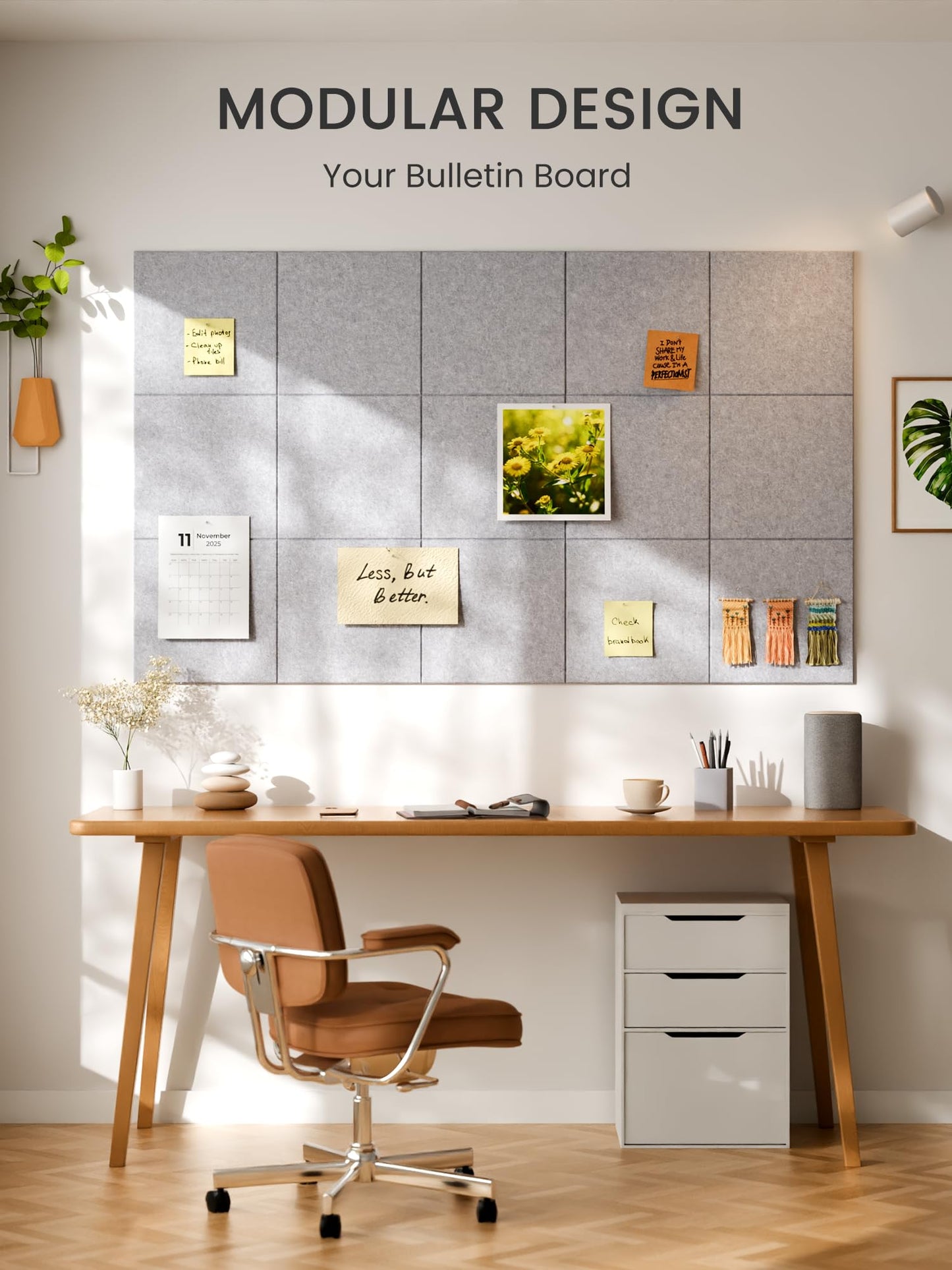 Bumusty Large Cork Board 48" x 36" Alternative - 12 Pack Felt Wall Tiles with 70 Safe Removable Adhesive Tabs, 30 Pushpins, Cork Boards for Walls Pin Board Bulletin Board Office Decor (Soft Gray)