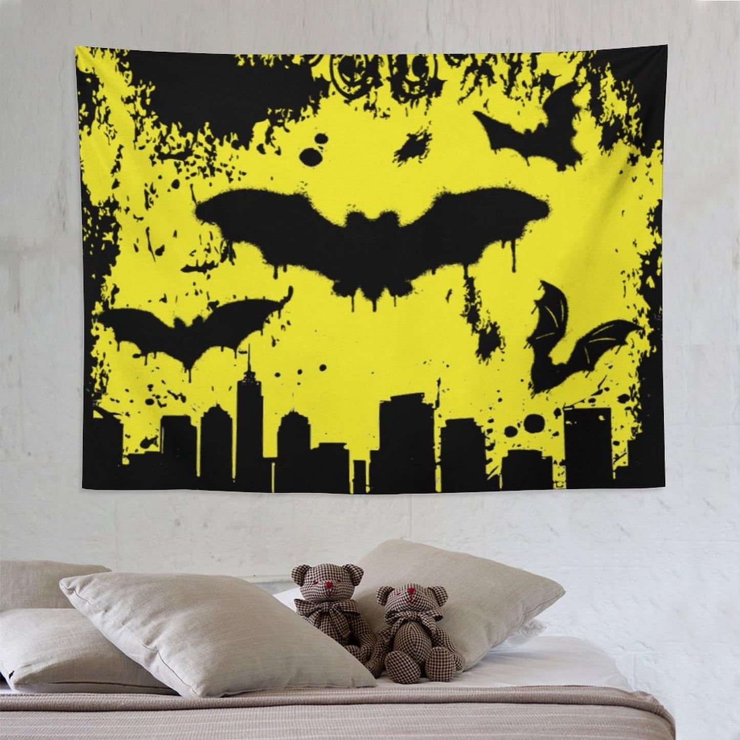 Bat Tapestry,Yellow and Black Design Cartoon Tapestry for Boys Girls Teens,Modern Art Print Tapestry Wall Hanging Home Décor for Game Room Play Room Bedroom Living Room 80" x 60"