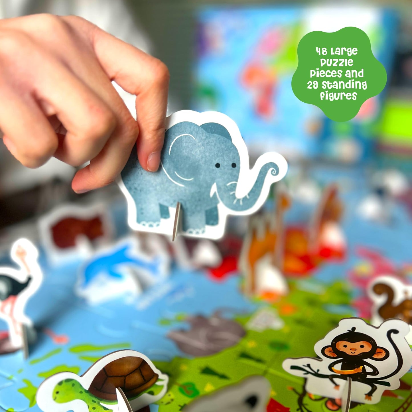 Dinomini Giant World Map Puzzle for Kids - with Interactive Standing Figures - Floor Puzzles for Kids Ages 3-5 - Preschool Learning Activities - Learning & Educational Toys