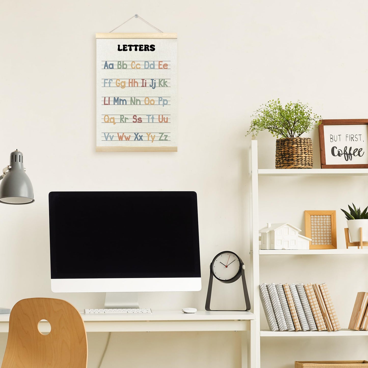 TLESKE Boho Classroom Alphabet ABC Chart Poster Hanger Frame, Homeschool Hanging Wall Art Decor for Toddler Kids Room Nursery Playroom, Preschool Prek Learning Educational Poster Print Banner, 12x16